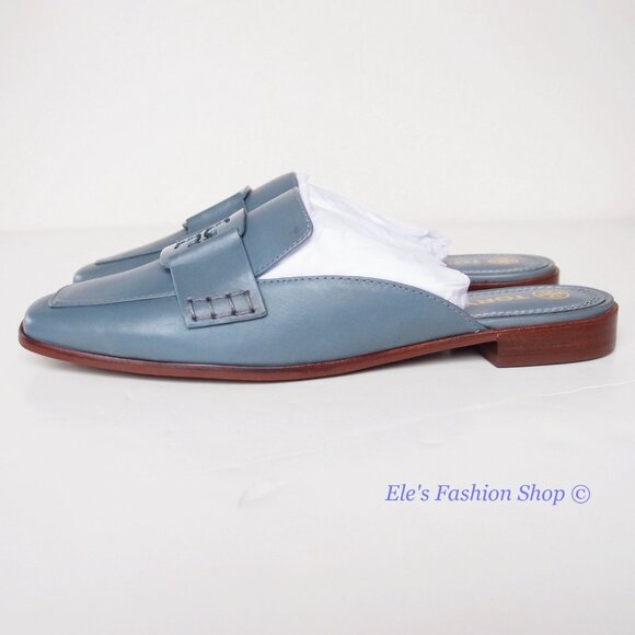 NIB Tory Burch Georgia Backless Leather Loafer Mule Blue US 7.5 8 8.5 AUTHENTIC - Picture 9 of 16